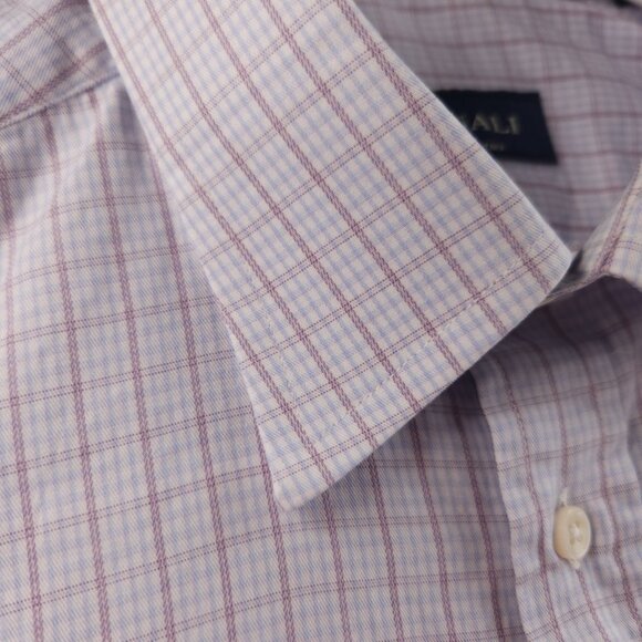 Canali Blue Purple Italy Check All Cotton 15.5 Button Up Luxury Long Sleeve Men - Picture 8 of 16
